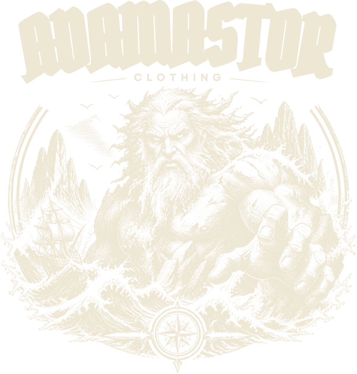 Emblema da Adamastor Clothing: o gigante Adamastor sobre o mar